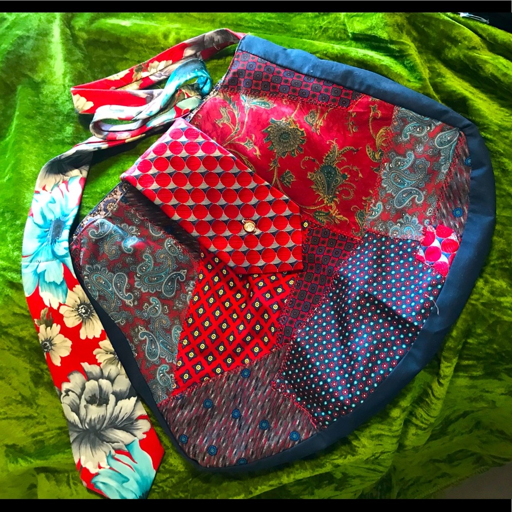 Handmade silk tie upcycled crossbody bag. 😍